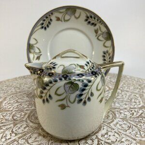 Antique NIPPON Syrup Pitcher and Saucer Hand Painted Morimura Brothers Art Deco